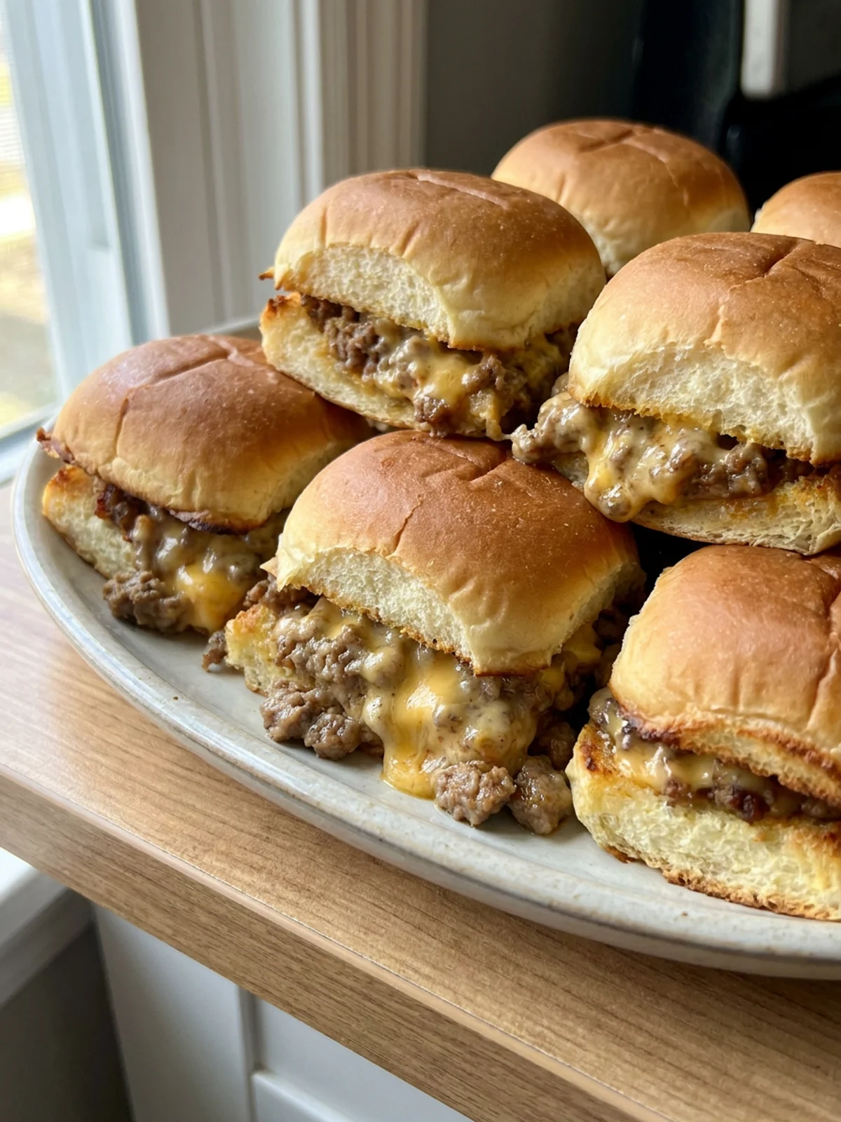 A hand holding a single hanky panky slider made with a pretzel bun.
