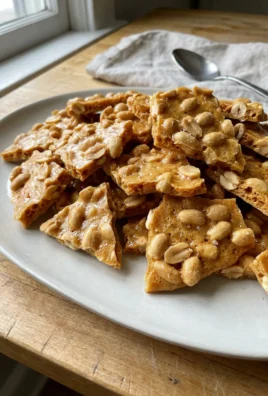 A close-up shot of several pieces of golden-brown microwave peanut brittle.