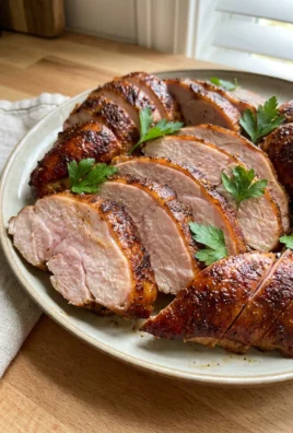Thick slices of juicy smoked turkey breast arranged on a white serving plate.